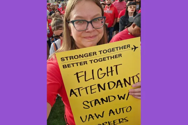 Marci, Delta Flight Attendant supporting striking UAW workers