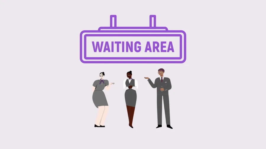 waiting area sign with Delta flight attendants