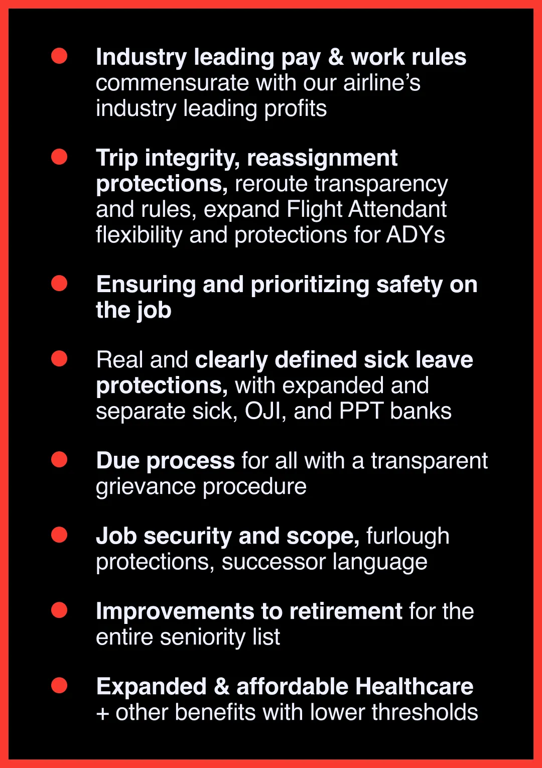 list of what we are fighting for
